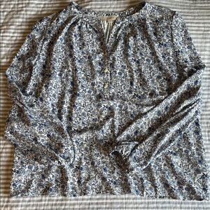 LOFT Floral Blue and White Blouse